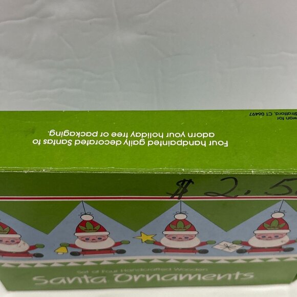 Vintage Christmas Ornament Set Wood Handcrafted 1983 Santa 4 Piece Box Tree 2.5" - Picture 10 of 16